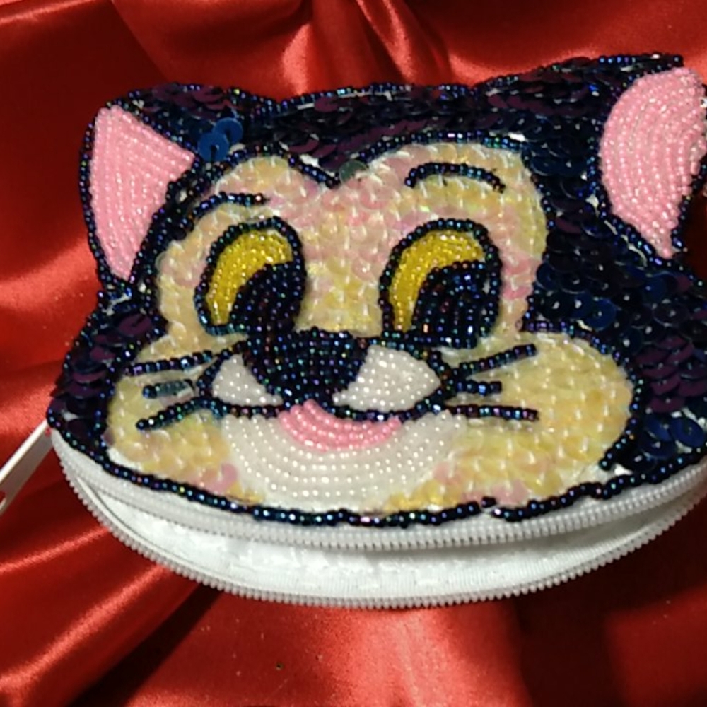 Vintage Courageous Cat Change Purse/Fully Sequined - Picture 4 of 5